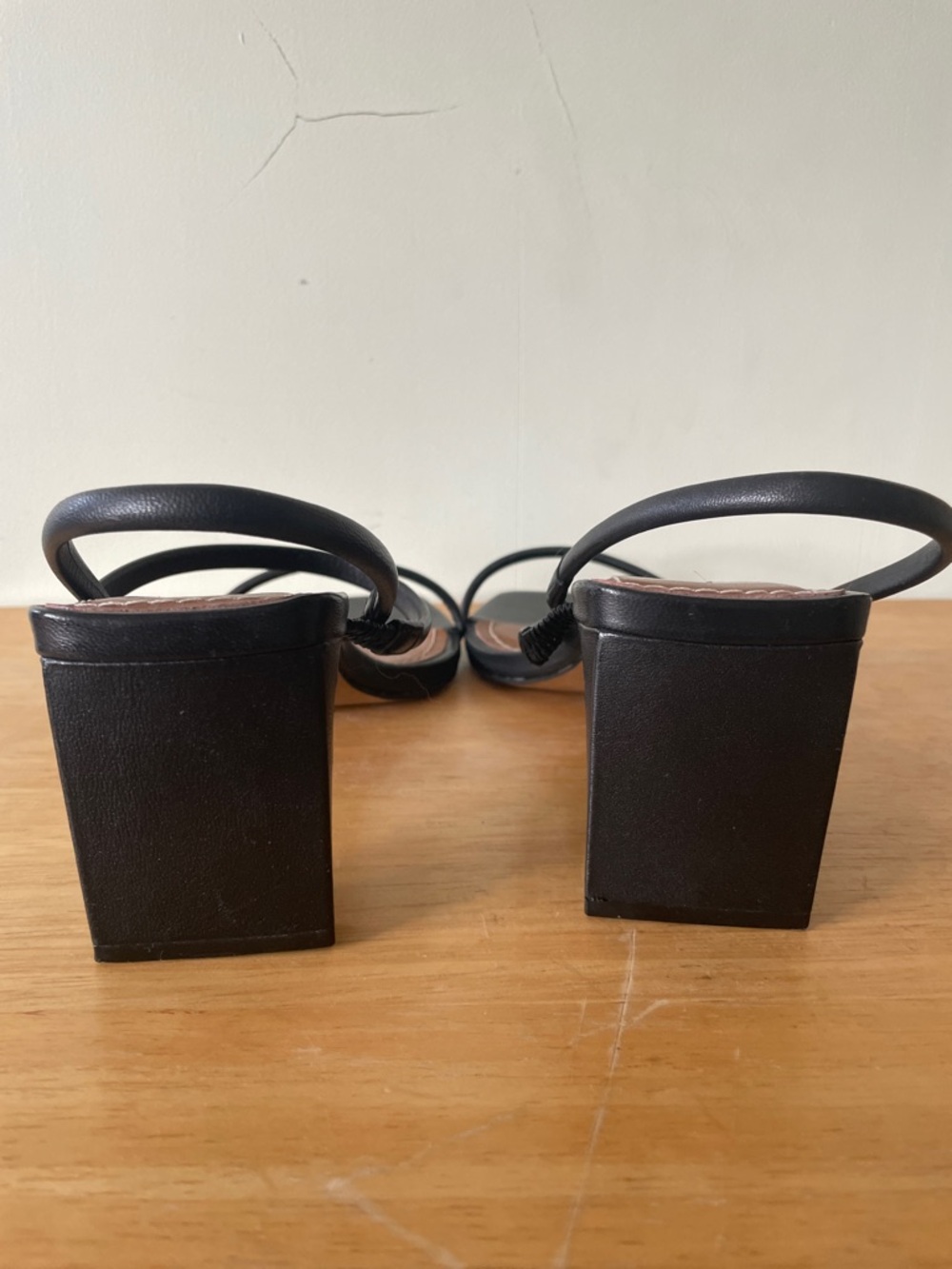 L'INTERVALLE Black Leather Sandals Strappy Square-Toe Block Heels, Size 8 - Picture 4 of 10